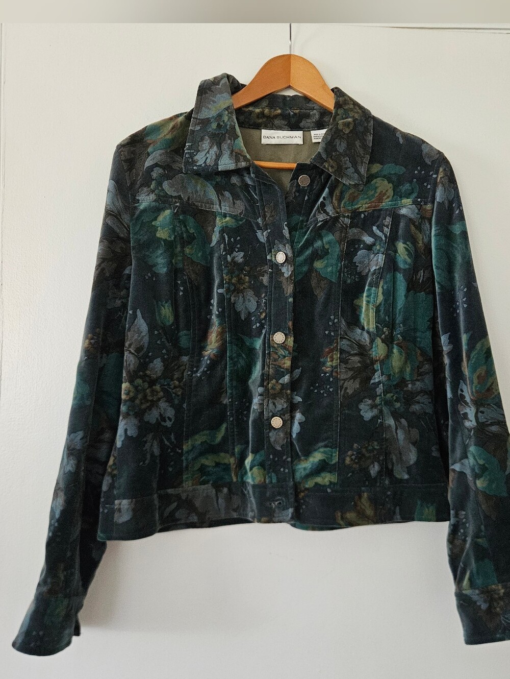 Dana Buchman Womens Jacket 12 Dark Floral Faux Suede Cottage Autumn Boho Blazer